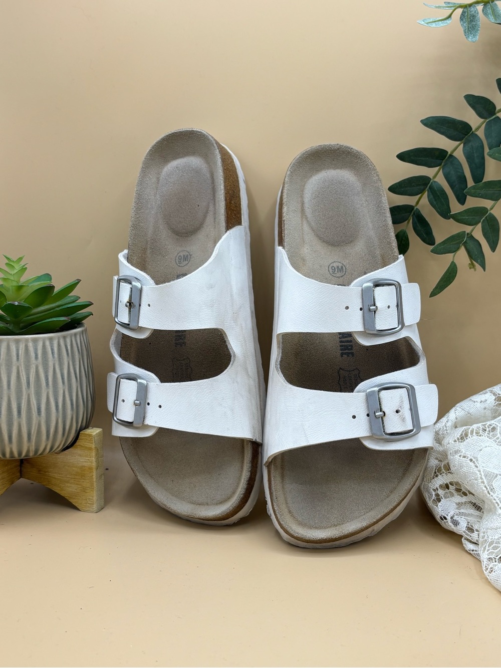 Cushionaire White Double-Buckle Slide Sandals
